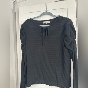 LOFT Black Ruched Sleeve Top. Size large
